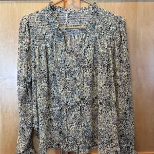 Free People Floral Smocked Blouse - Yellow and Black